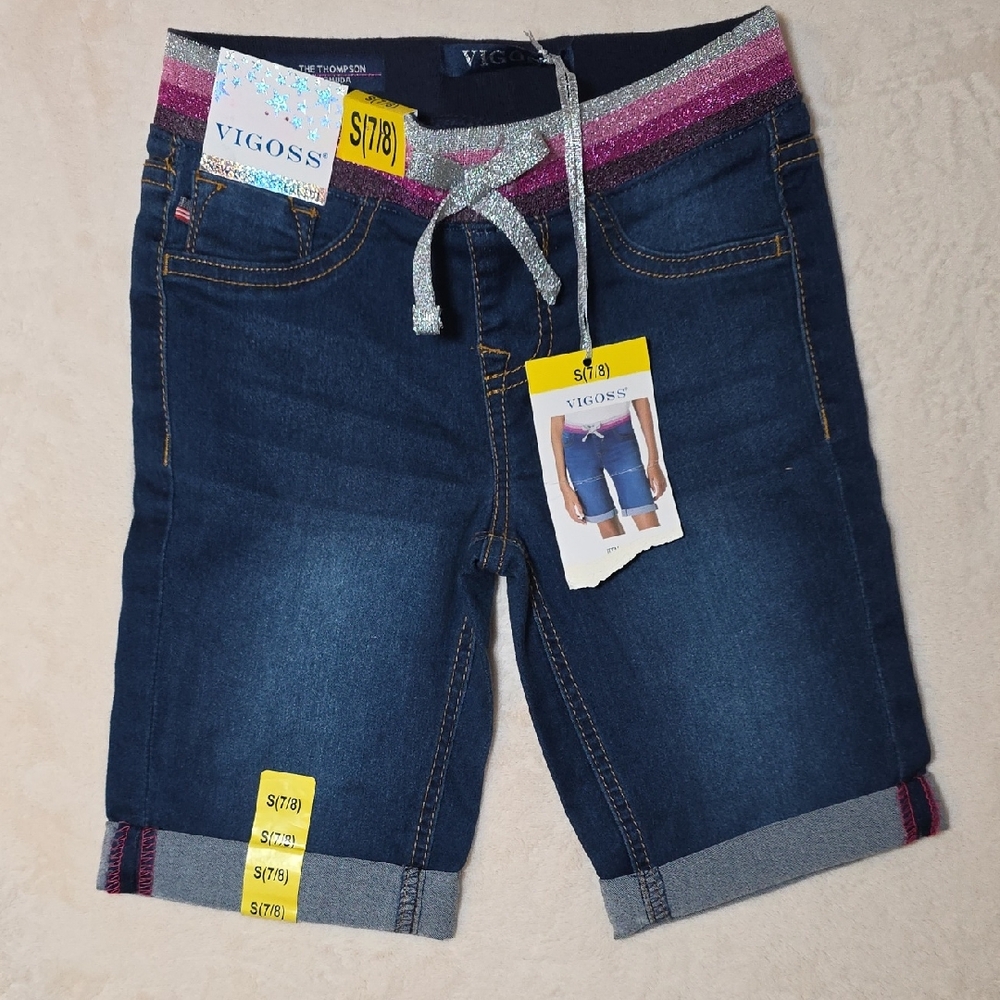 Vigoss Blue Denim Shorts with Silver and Pink‎ Glitter Waistband
